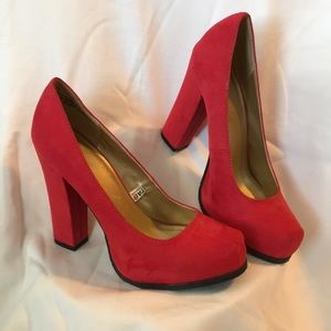 Red Suede Mossimo Chunky Heels